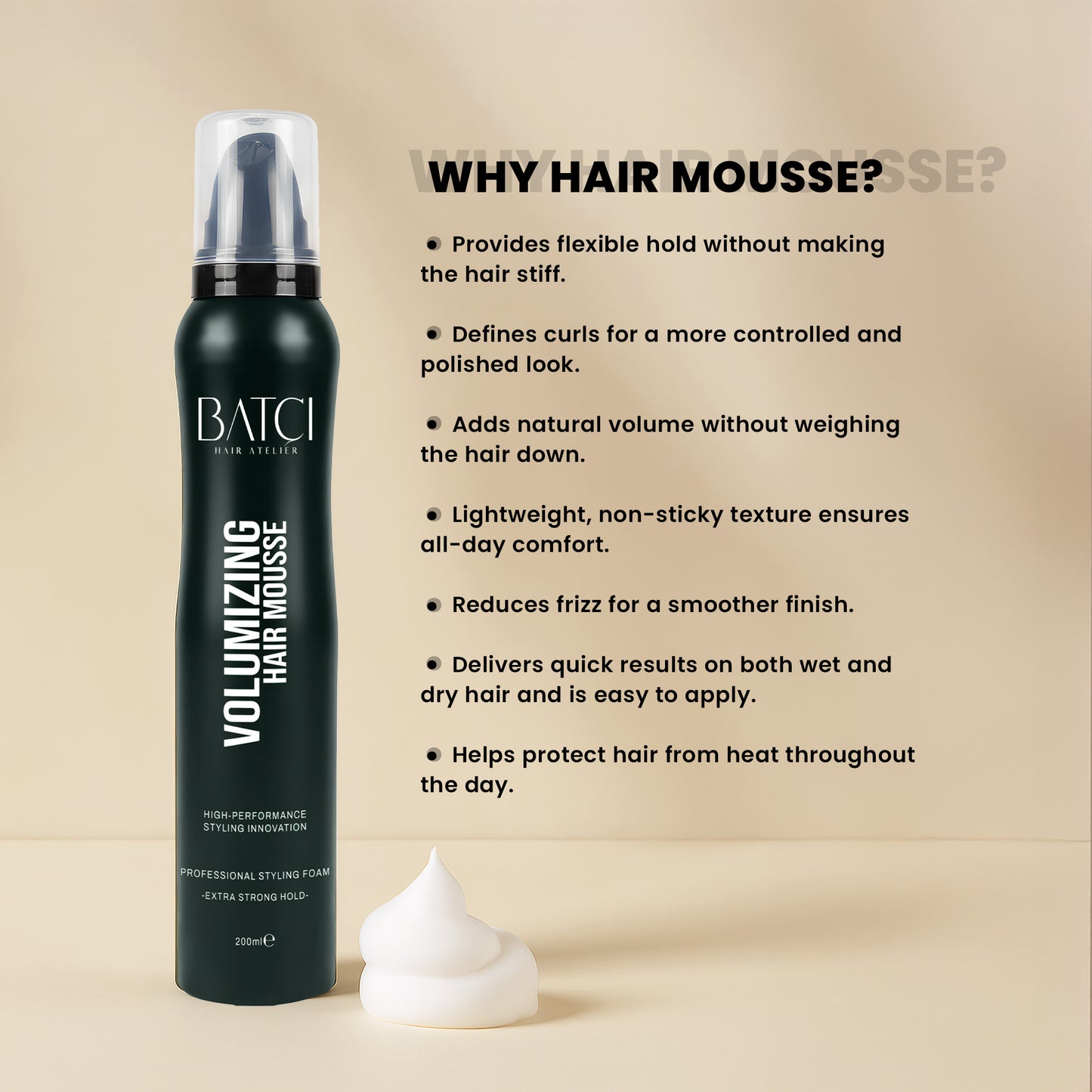 BATCI® Mousse voluminizadora para el cabello - Fijación flexible 200 ml