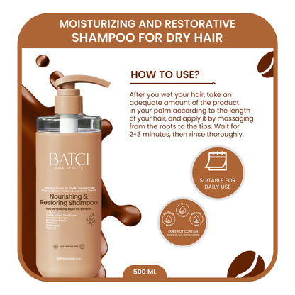 Shampoo Nutritivo e Reparador com Extrato de Café BATCI® para Cabelos Secos e Danificados 500ml