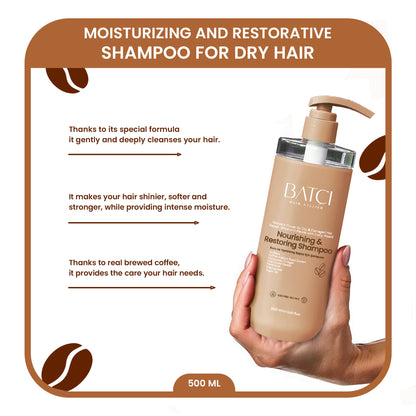 Shampoo Nutritivo e Reparador com Extrato de Café BATCI® para Cabelos Secos e Danificados 500ml
