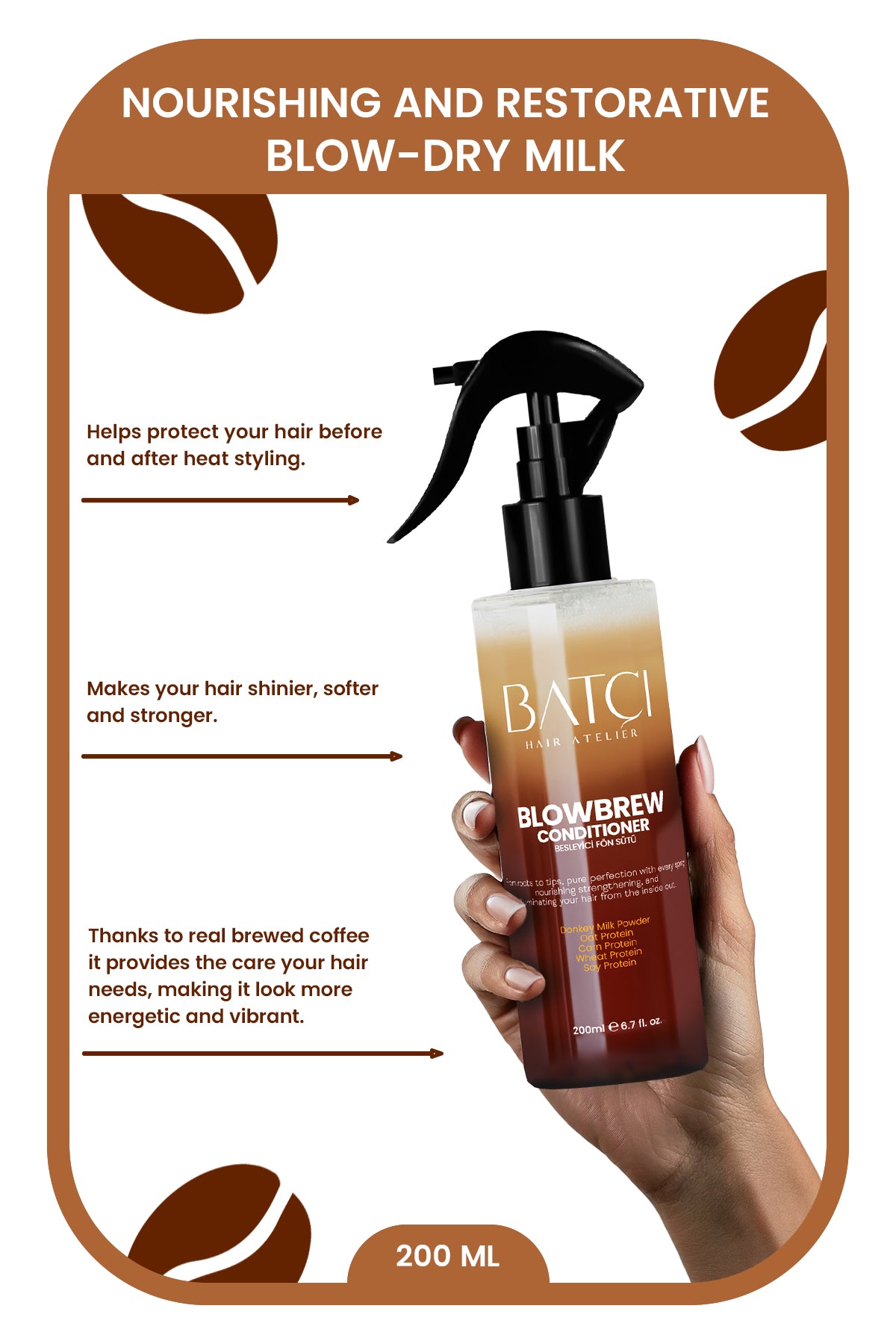 BATCI® BlowBrew Leite Capilar com Café - Nutritivo e Protetor 200 ml