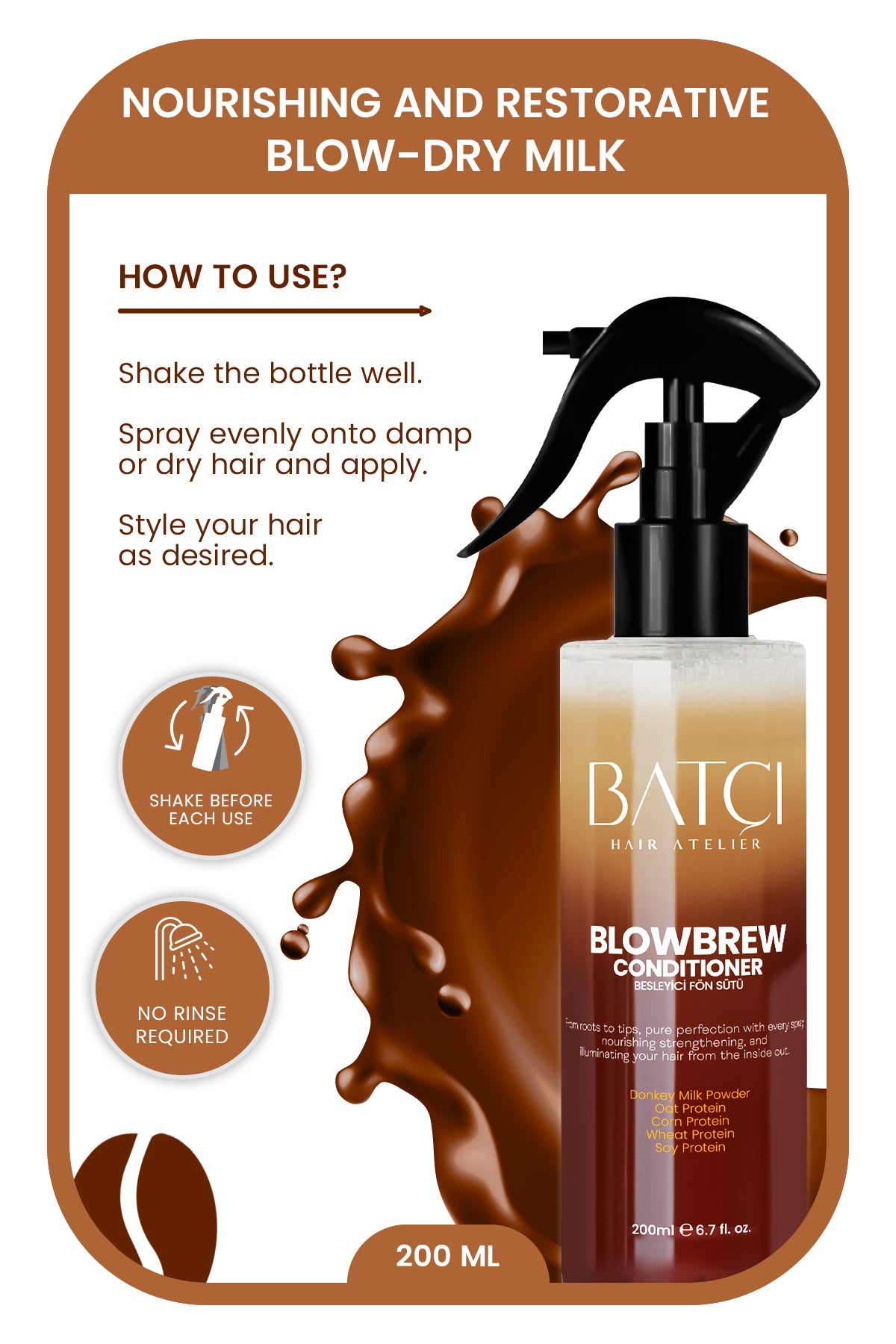 BATCI® BlowBrew Leite Capilar com Café - Nutritivo e Protetor 200 ml