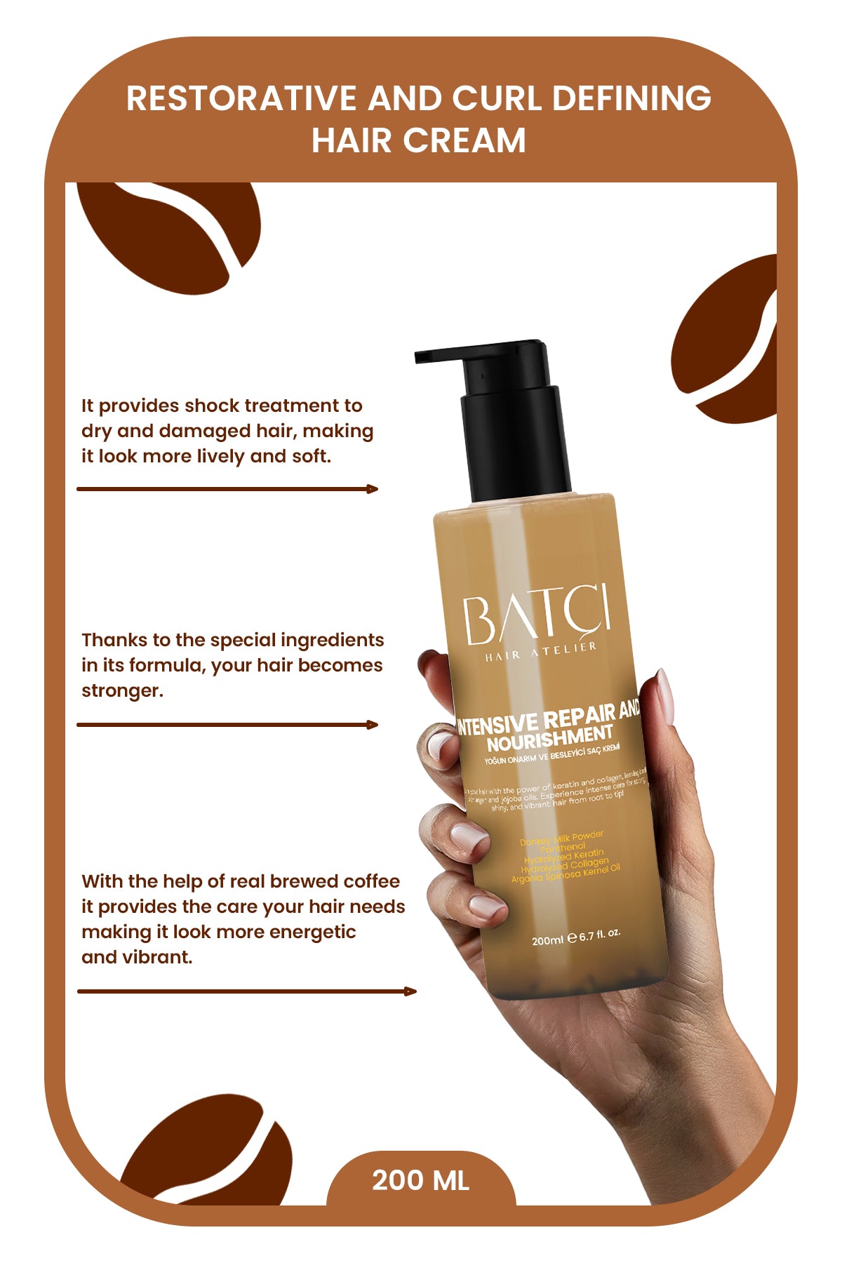 Creme Capilar Reparador Intensivo com Café BATCI® - Antifrizz e Proteção Térmica 200ml