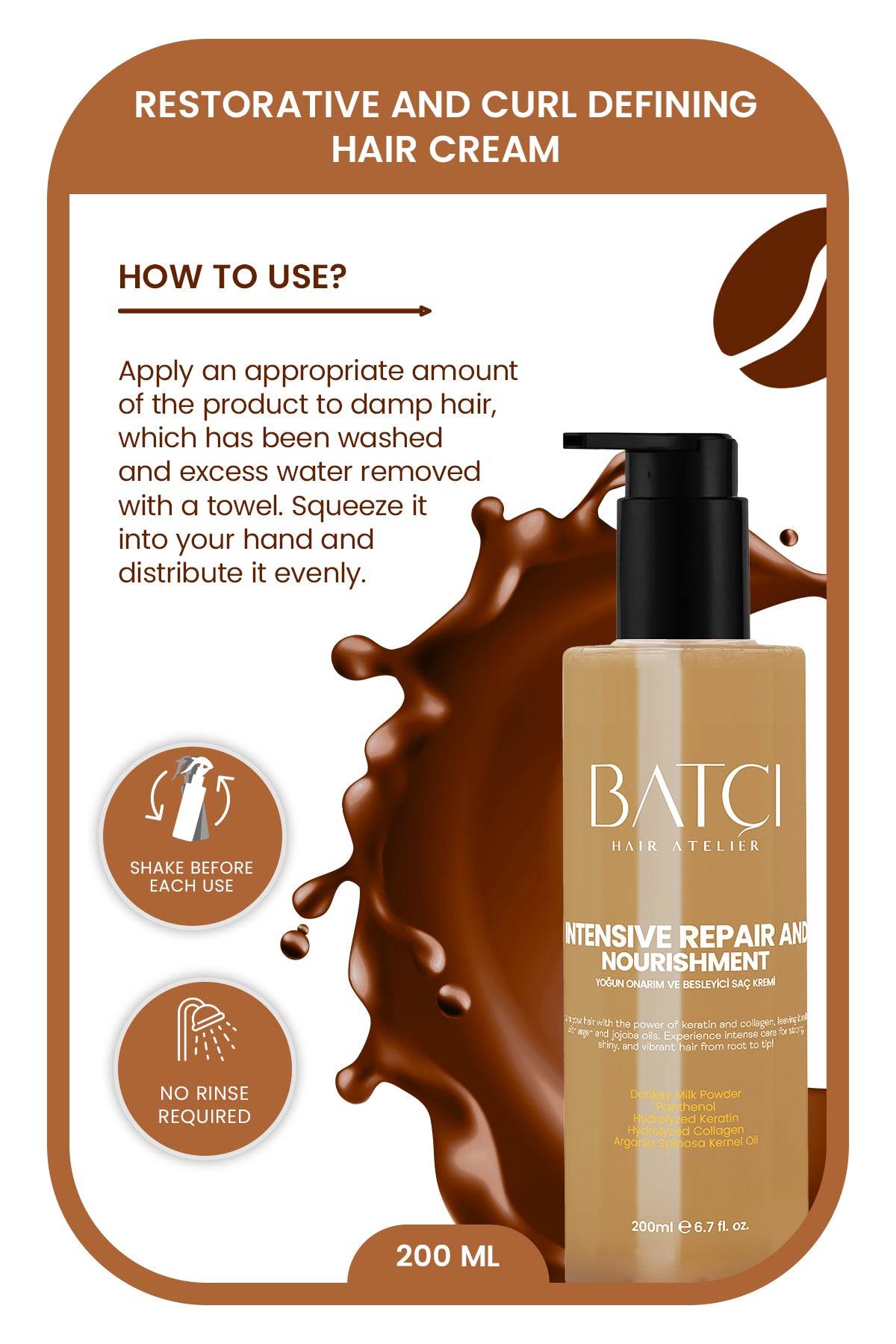 Creme Capilar Reparador Intensivo com Café BATCI® - Antifrizz e Proteção Térmica 200ml