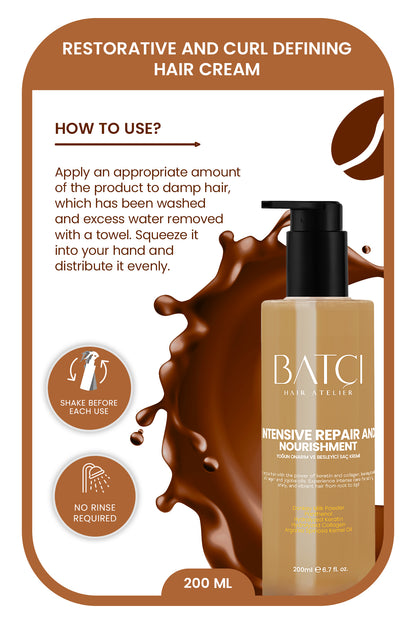 Creme Capilar Reparador Intensivo com Café BATCI® - Antifrizz e Proteção Térmica 200ml