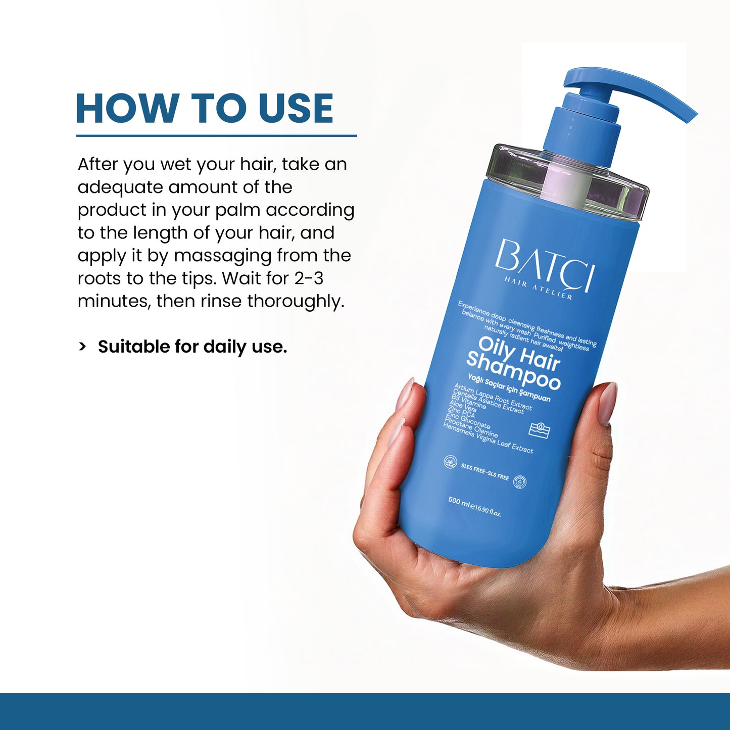 Shampoo Anti-Oleosidade Equilibrante de Sebo BATCI® com Extrato de Aloe Vera 500 ml